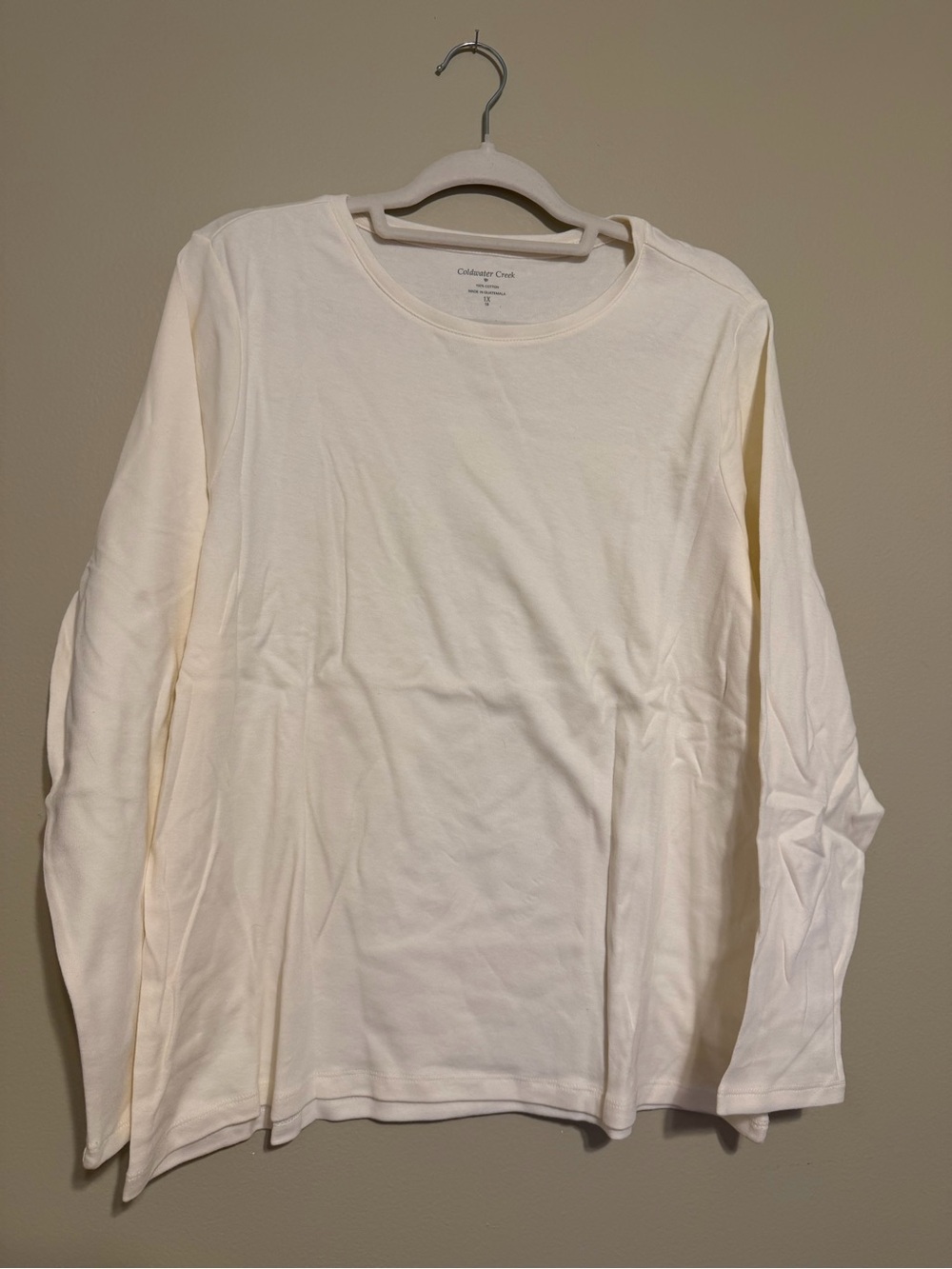 Coldwater Creek Cream Long Sleeve 1X Crewneck Tee